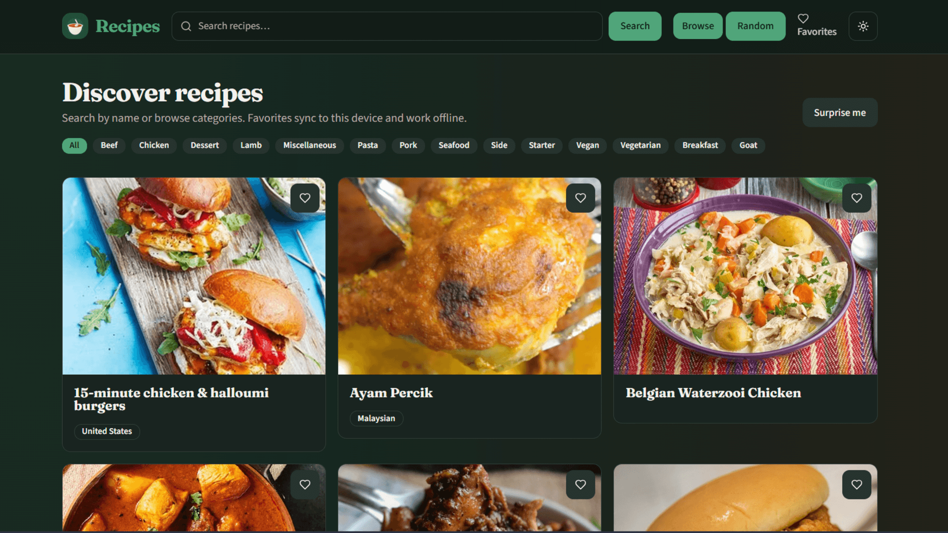 Recipes App desktop screenshot 1